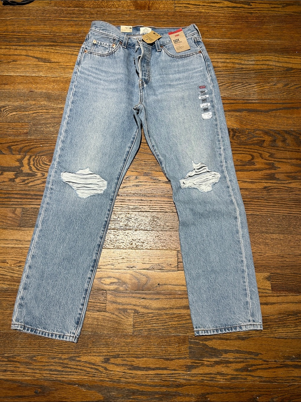 Levi's 501 Original Light Blue Distressed Straight Jeans - Picture 11 of 14